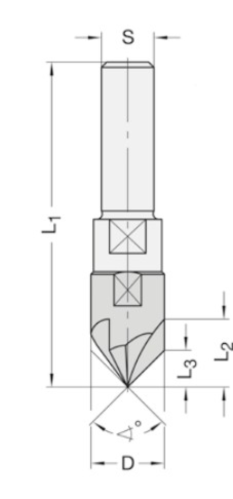 V-Nut- und Schriftenfräser 14x12.5x57x6.35 24542-6-14090-R